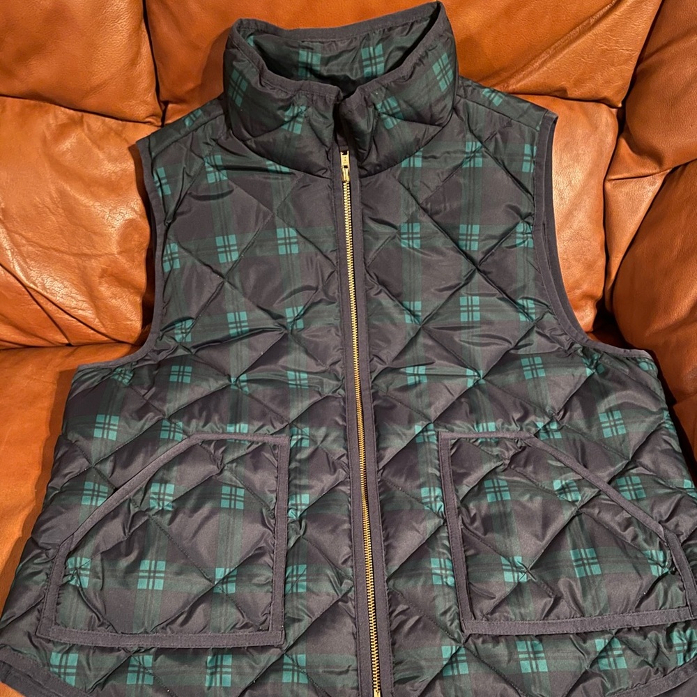 J. Crew Green Plaid Quilted Vest